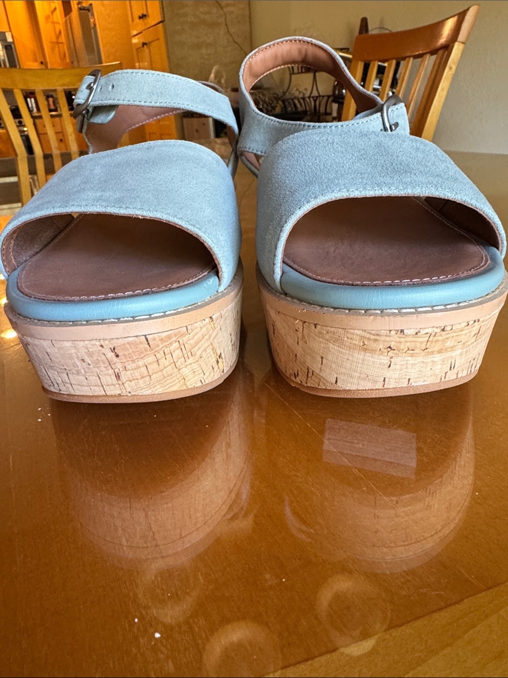 NEW FITFLOP Cool Blue Suede Eloise Cork Wrap Back Strap Wedge Sandals Sz 8 - Picture 7 of 10